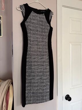 WHBM Black Sleeveless Zip-Front Women's Sheath Dress Tweed